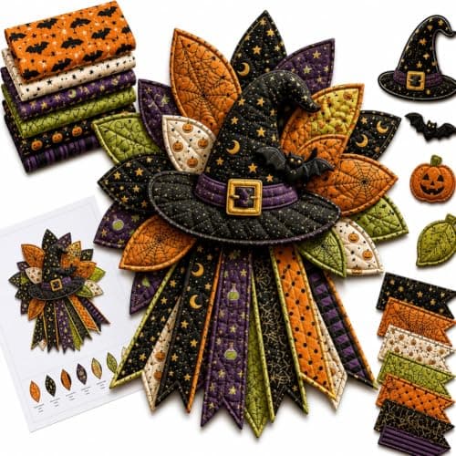 Gør-det-selv Quiltet Halloween Græskar Dørhænger Sæt Håndlavet Patchwork Witch's hat