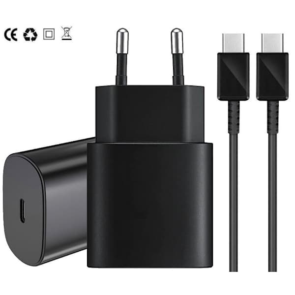Snabbladdare 25W USB-C Väggladdare Strömadapter + 2M USB-C Kabel Vit