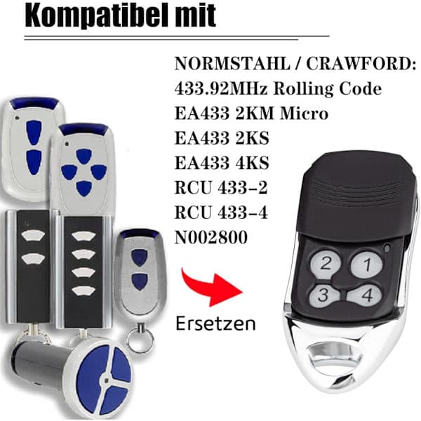 Crawford EA433 2KS/4KS Kauko-ohjainlähetin, 2 kpl 433,92 MHz Rolling Code