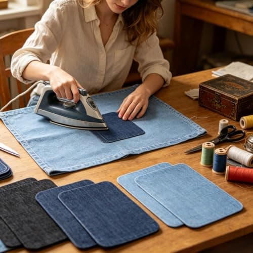 12-pak denimlapper, strygejernslapper til revnede jeans, blandede 3 farver