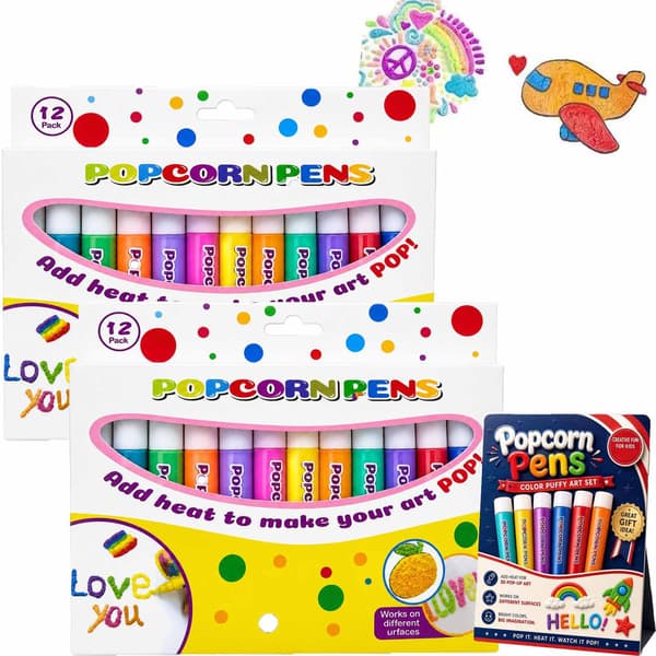 3D Boblepenn Puffy Maling Popcorn Penner Sett, Popcorn Tegneblyanter, 24 STK 24 PC