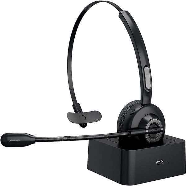 Bluetooth-headset, trådløst V5.0-headset med bommikrofon, velegnet til mobiltelefon/tablet/computer, håndfrit over-øret til opkald