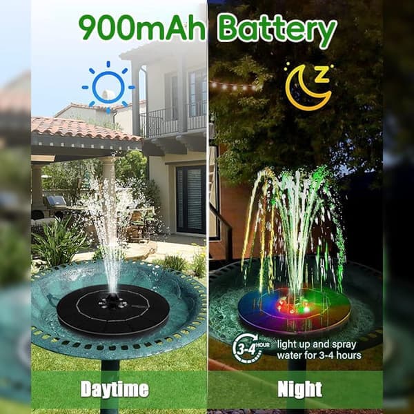 Solarfontæne med batteri og LED-belysning 16cm 1200mAh Sort