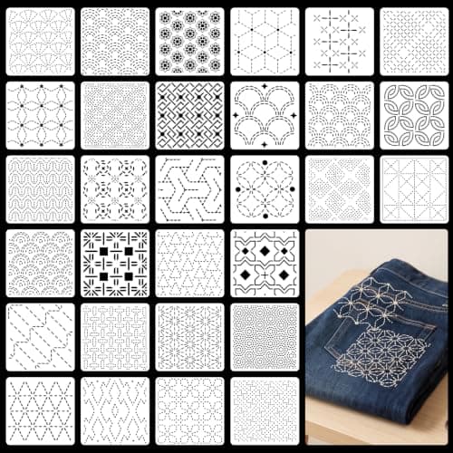 30 st Sashiko-schabloner återanvändbart kit, Sashiko-broderischabloner