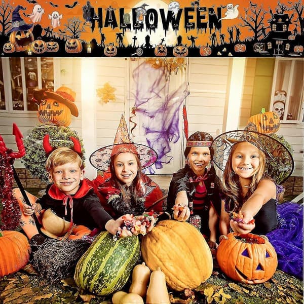 Glad Halloween Plæneskilt Banner, Orange Sort Dekoration