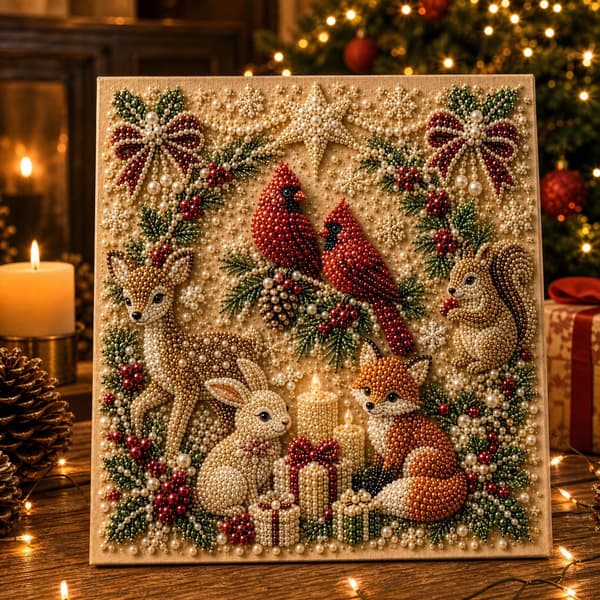 DIY Skogsdjur Jul Pärldiamantmålning Konstkit med Ram Forest Critters