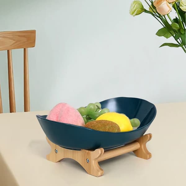Fruktställ 1/2/3-vånings plastfruktkorg med bambu-våningsfat för kök & servering Vit 2-vånings White 2-Tier
