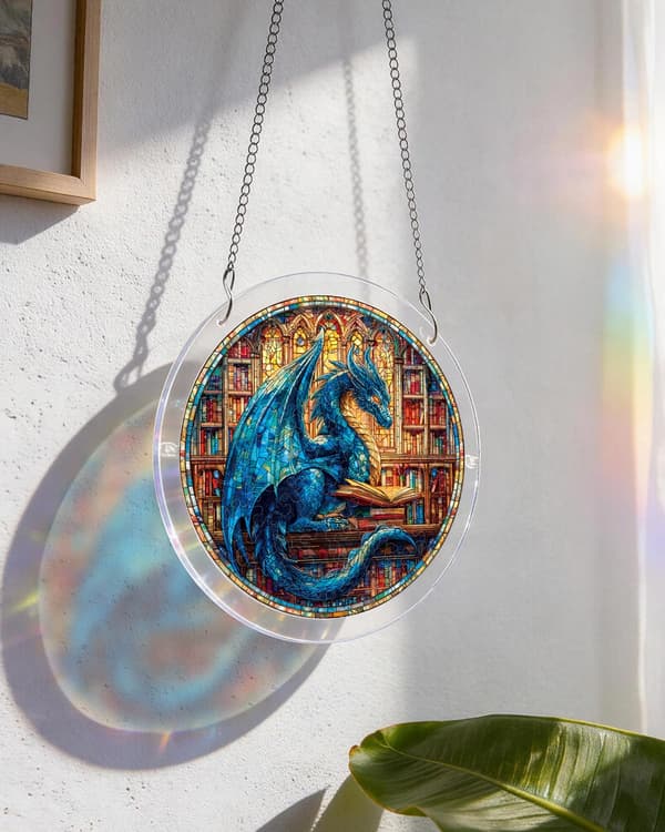 Akryl Solfanger Puslespill, Blå Drage Bibliotek - 22,6 cm Large Blue Dragon Library