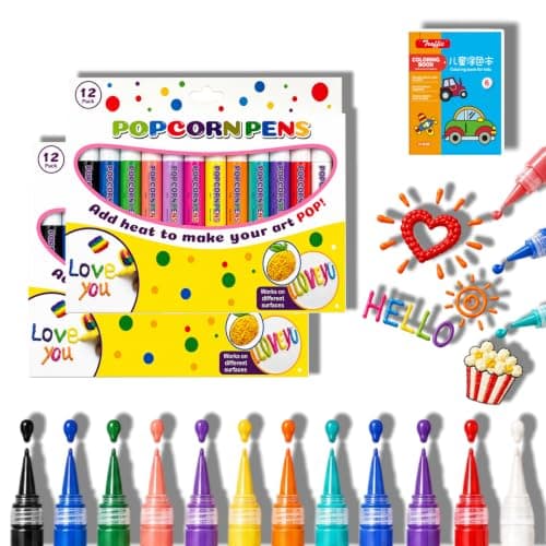 Popcorn-penne 3D-kunst, varmeaktiverede puffede kunstmarkører til håndværk (12-pak, 2 sæt) 2set 12pack