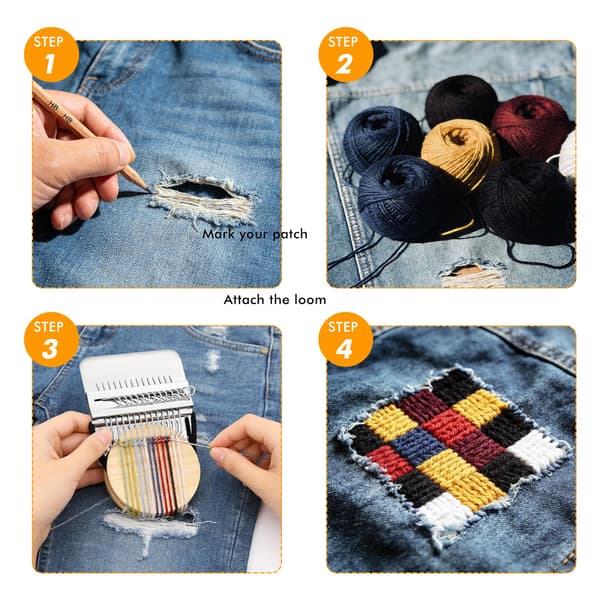 PatchMaker 2.0 Kit, Xincarimo Mini Bærbar Lapning Vævekit, Patchwork Væveværktøjssæt til Hurtig Syreparation, Vævestrikkesæt til