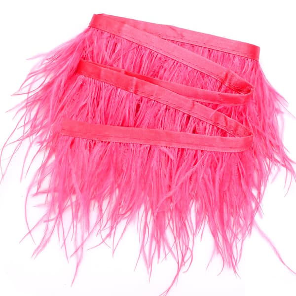Ljusrosa strutsfjäderkantband, 4 tum, 2,2 yards Bright Pink