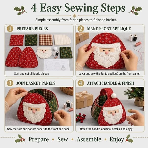 Julkaraktär Quiltad Bärkorg, DIY Tyg Sykorg Kit, A A