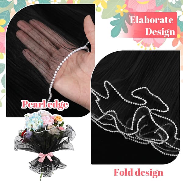 Elegaperma 4 Yards Sort Perlenet til Buketter, Sort Net Buketindpakning
