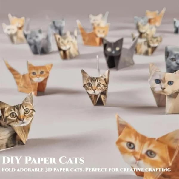 50 ark origamipapir, DIY origamipapir til at folde 3D søde kattefigurer