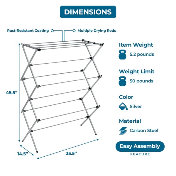 Honey-Can-Do Överdimensionerat hopfällbart torkställ, 35\", 50 lb, grå Gray
