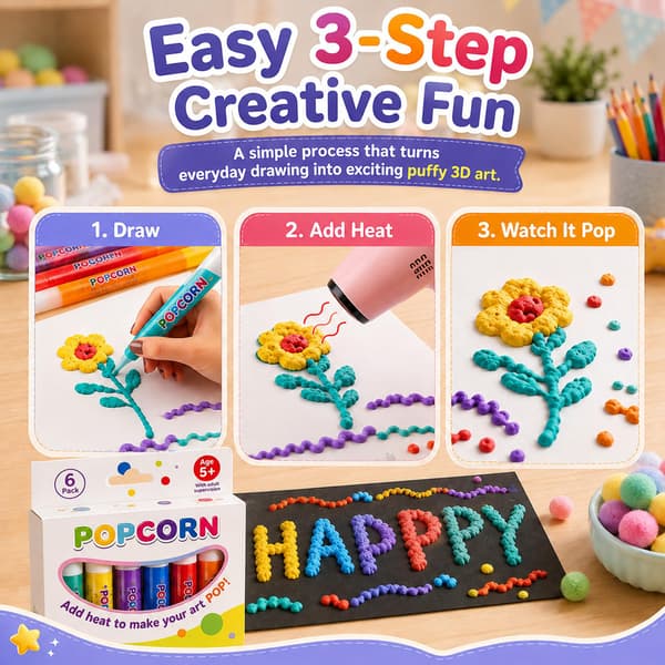 Popcornpenner 12-pakning, 3D-puffete tegneblyanter, 1 sett 1 set