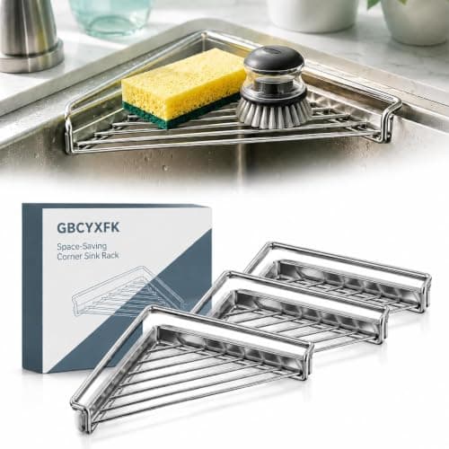 Diskställ i rostfritt stål för diskbänkshörn, triangulär hållare 3pcs