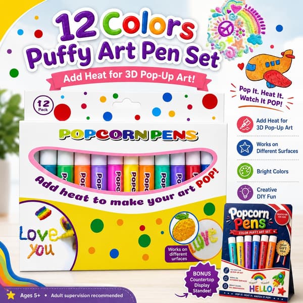 3D Boblepenn Puffy Maling Popcorn Penner Sett, Popcorn Tegneblyanter, 24 STK 24 PC