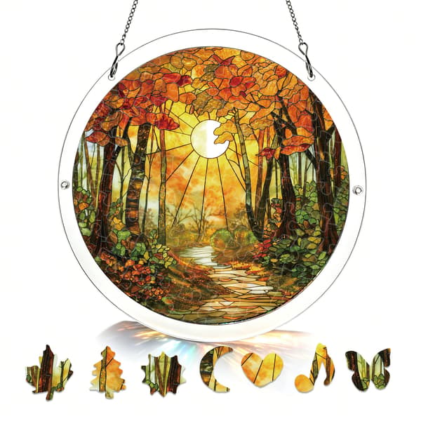Höstskog Akryl Pussel Solfångare, 83 Delar DIY Dekor Autumn Forest Path
