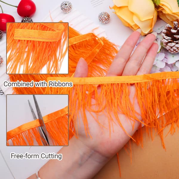 Orange strutsfjäderkantband, 4 tum, 2,2 yards Orange