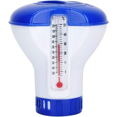 Flytande klorsten flytande kemisk termometer för pool, kemisk dispenser för poolklor med termometer och tablettbehållare