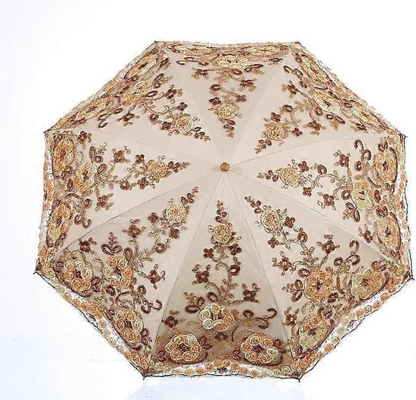 Vikbart UV-parasoll Snö-/regn-/solparaply Broderat Bröllopsparaply Gult Yellow