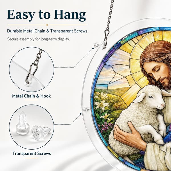 Jesus og lam akrylpuslespill solfanger, 83 deler DIY-dekor Good Shepherd