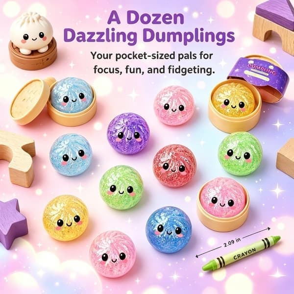 12 st Glitter Dumpling Squishy, 2026 Uppgraderad Mini Squishy Dumpling Leksak, Söta Stressbollar Fidget Sensoriska Leksaker Julstrumpa Fyllning