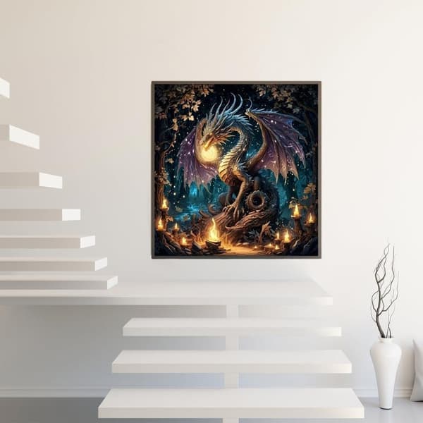 Drage 5D Diamantkunst, Diamantmaling for voksne Full Drill 35x35cm