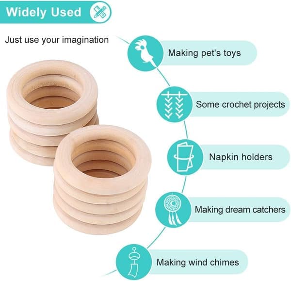 Träringar, Hantverksmaterial, Träringskit, 50-pack Naturringar (48mm)