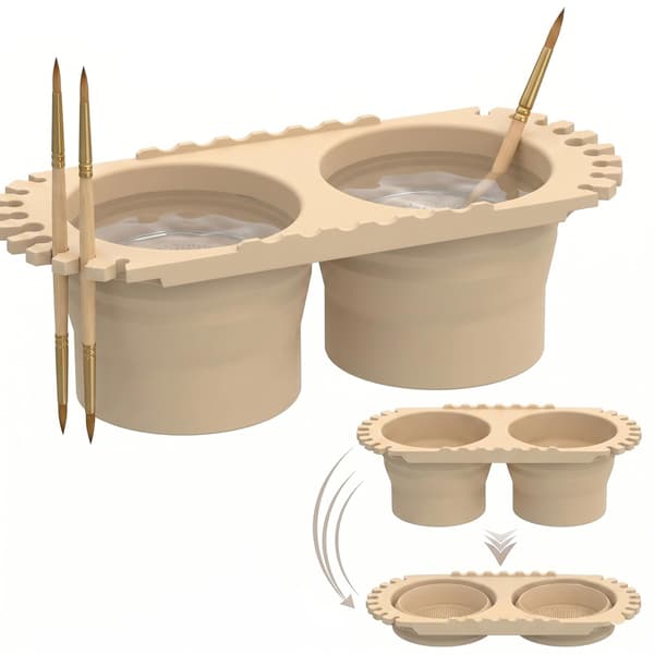 Malingpenselrensekopp med dobbelt rom og holder, beige