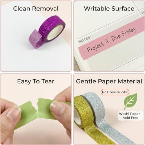 Washi Tape Sæt, 12 Ruller Dekorativ Masking Tape til Scrapbooking og Håndværk