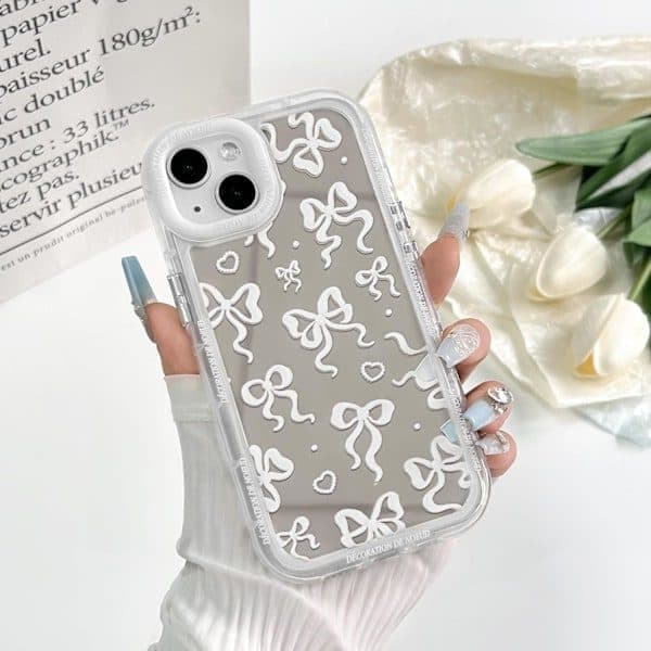 Iphone 15 Plus-deksel - Søt speilsløyfe hjerte-mønster, stroppdesign, støtsikker beskyttelse for kvinner og jenter Iphone 15 Plus iPhone 15 Plus
