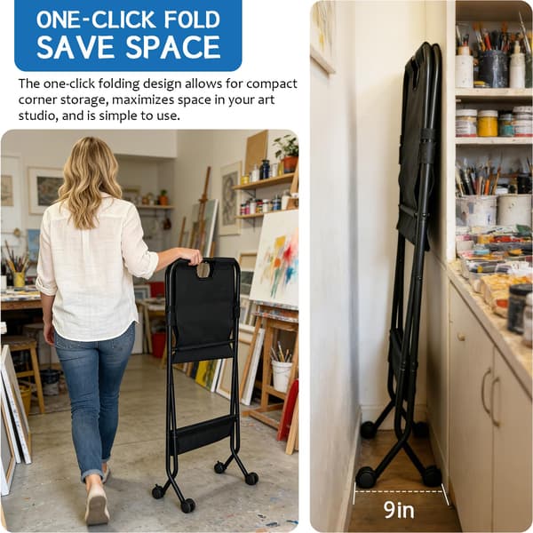 Canvas konsttrycksställ, hopfällbart konstförvaringsställ med låsbara hjul