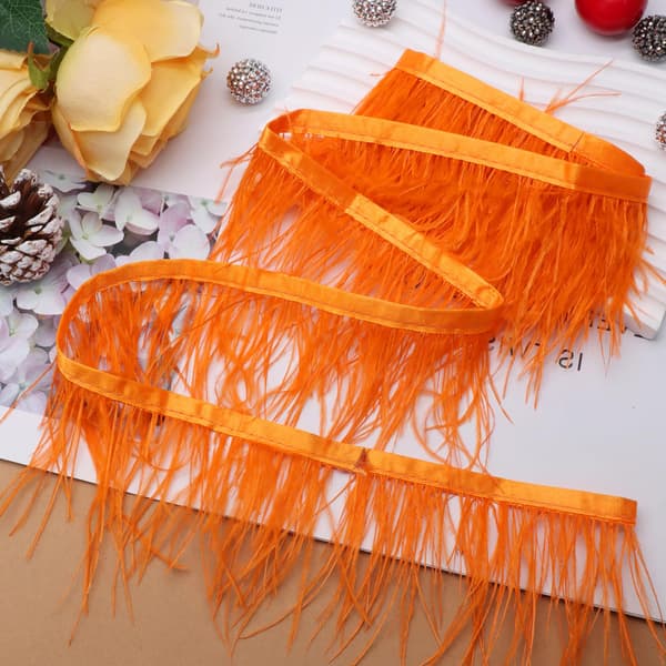 Orange strutsfjäderkantband, 4 tum, 2,2 yards Orange