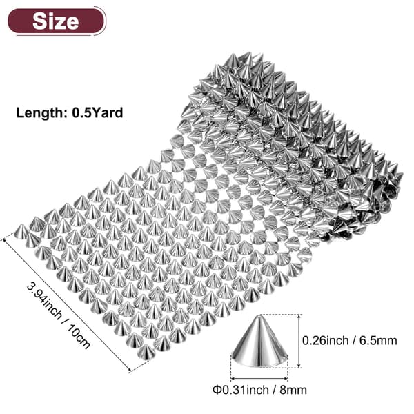 Generisk 0,5 Yard sy-på pigger Stud Cone 12 rader plast sølv pigg nagle med flat bakside Punk Rock Trim Mesh perle for DIY