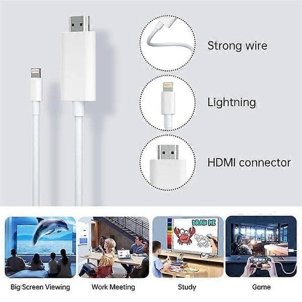 Lightning til HDMI-kabel til iPhone iPad 1080P HD Skærmspejlingsadapter understøtter iOS 11.0+