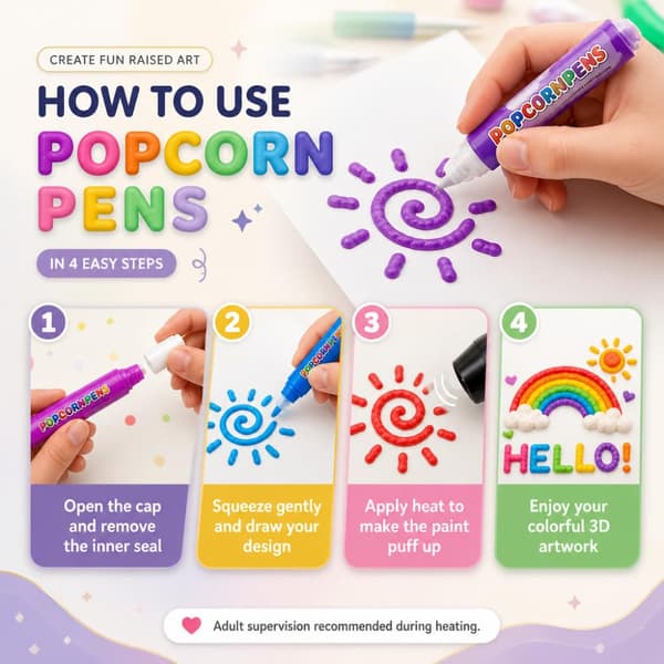 Popcorn-pennor, 3D Puffy Art Kit för barn, magiska bubbelritpennor (1 st) 1PCS
