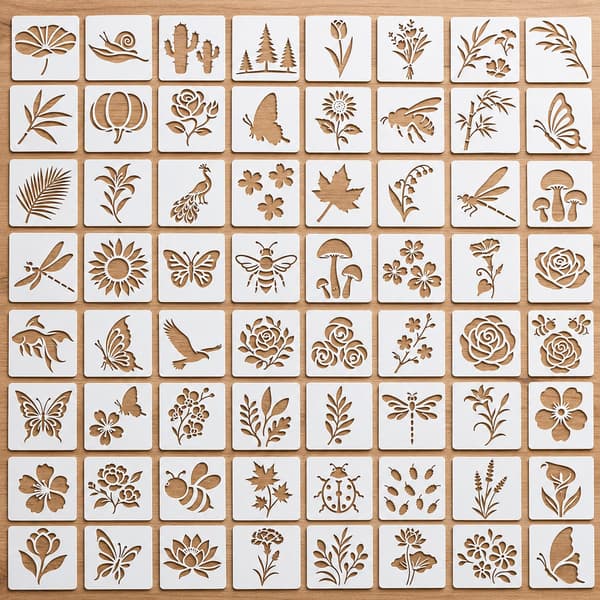 64 STK Blomster Dyr Stencils til Håndværk, Stencils til Maling