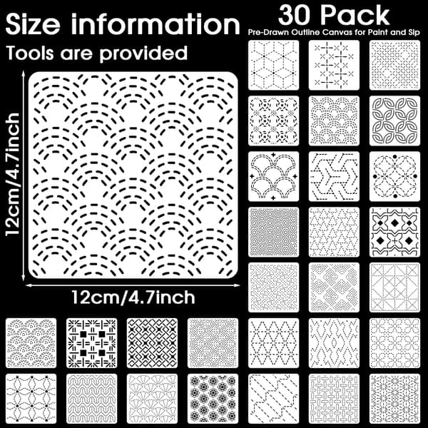 30 st Sashiko-schabloner återanvändbart kit, Sashiko-broderischabloner