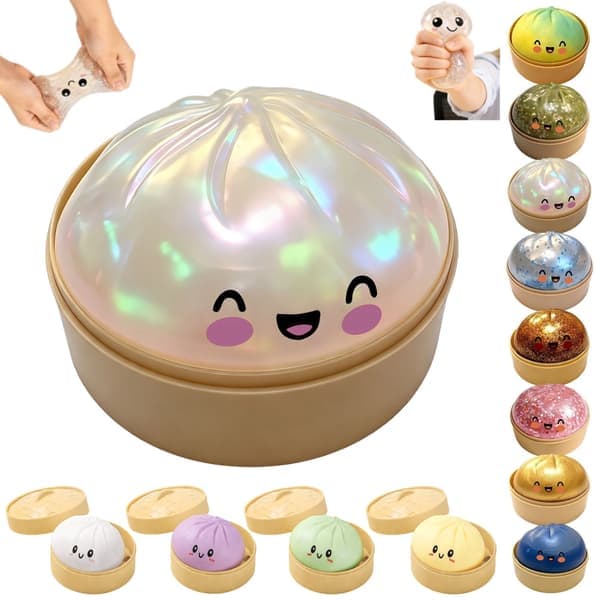 Dumpling Squishy Stressboll, Glitterboll Squishy, Sensorisk Klämleksak för Stresslindring (Vit)