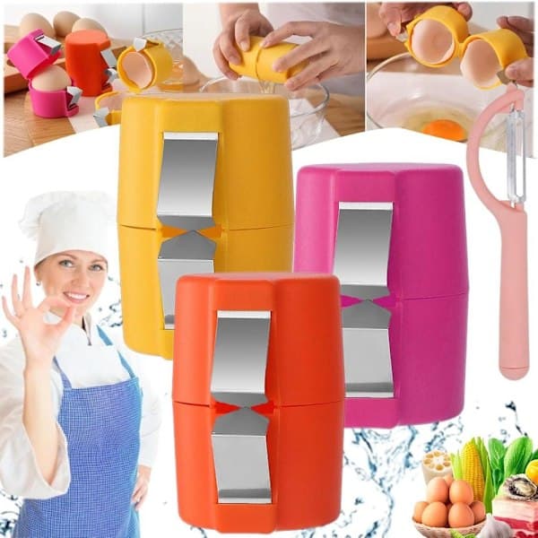 3-pakning eggeskallåpner, håndholdt eggknekker multifunksjonell eggkutter eggknuser og separator for matlaging camping kjøkkenutstyr