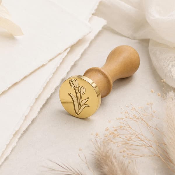 Tulipan Voksseglstempel, Blomster Botanisk Tema Messingstempel med Trehåndtak Tulip
