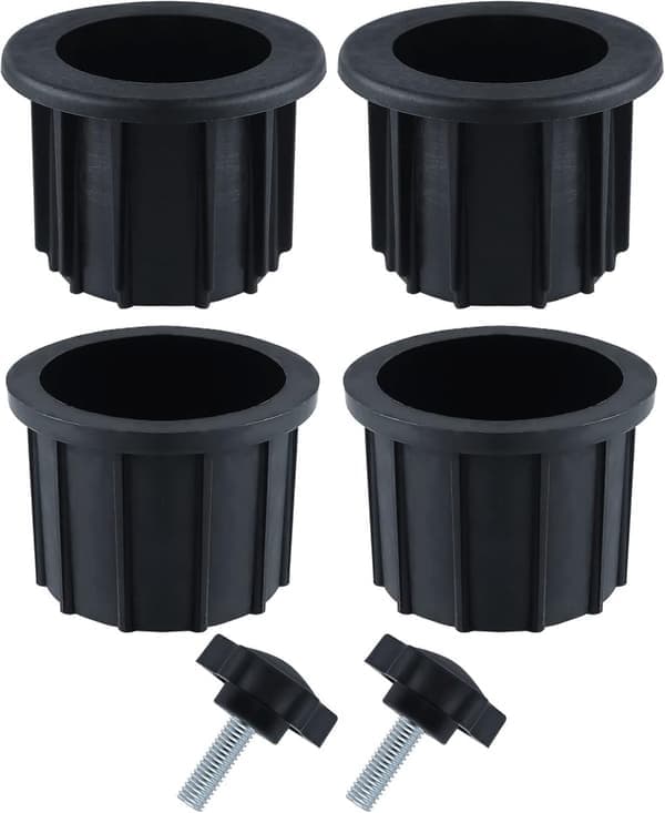 Parasolfod Baseringe Sæt med M8 Spændeknapper Plaststang Indsatsmuffe til Bord Altaner 1,5 og 1,9 Tommer Sort 6-pak