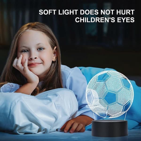 Fodbold 3D Natlampe Touch Control, 7 Farver Automatisk Gradient Natlampe, Akryl og ABS Base Optisk Illusion Natlampe