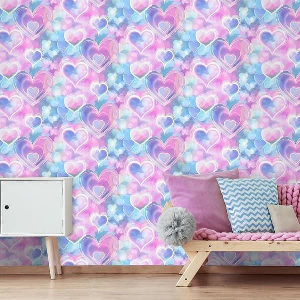 Neon Hjerter Pink Blå Tapet