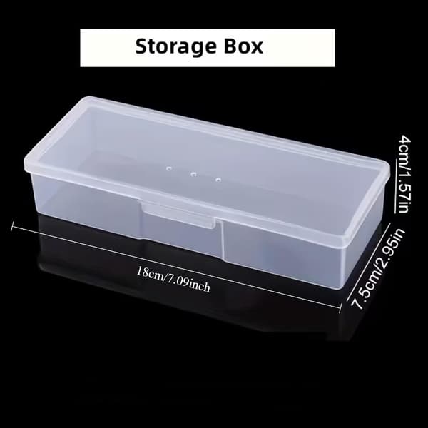 Klar plastik negleværktøjsopbevaringsboks, rektangulær hængslet låg hardware dele organizer etui, bærbar støvtæt manicure tilbehørsbeholder til