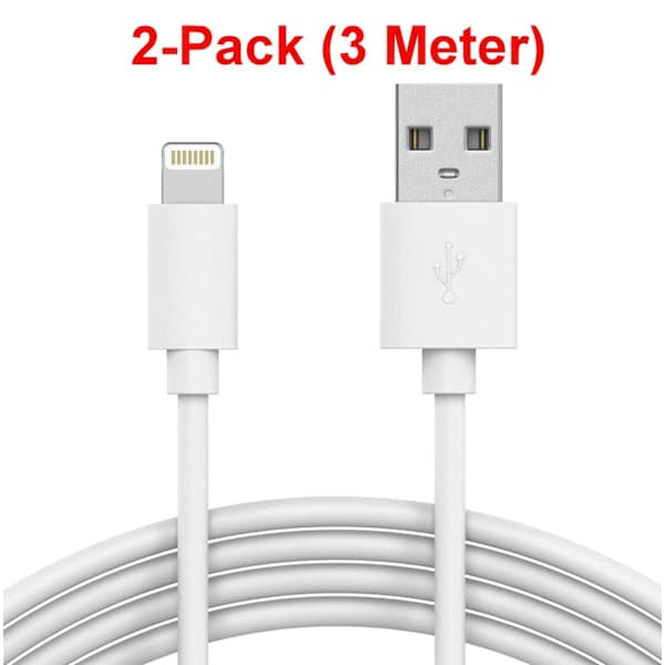 2-pack 2M laddare iPhone 5/6/6s/6 Plus/7/8/X/11/iPad Vit
