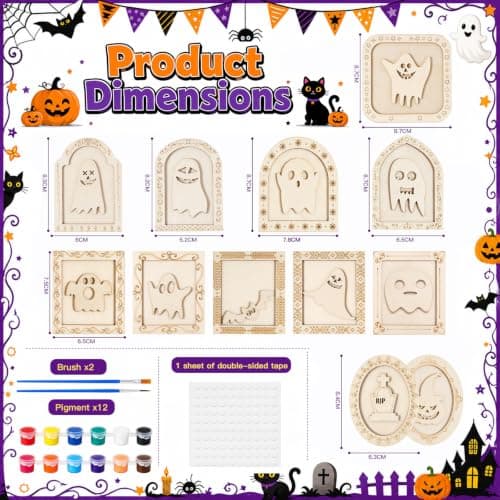 12 stk. Halloween træspøgelse DIY-rammer til drenge og piger