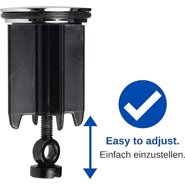 Universal diskpropp Ø 40 mm, Kromad avloppsplugg, med gummitätning, höjdjusterbar plugg.